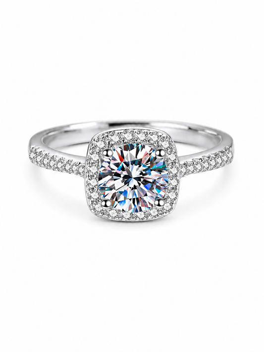 2 Carat Moissanite Halo Engagement Ring in 925 Sterling Silver