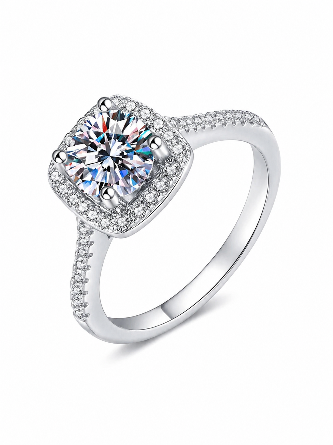 2 Carat Moissanite Halo Engagement Ring in 925 Sterling Silver