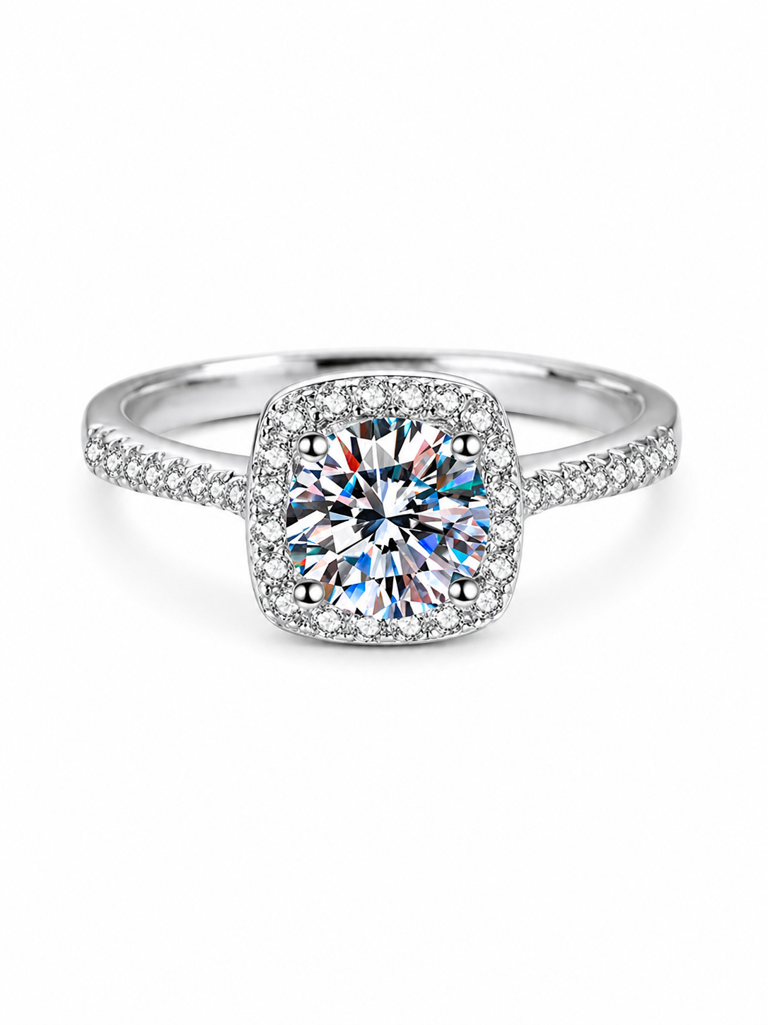 2 Carat Moissanite Halo Engagement Ring in 925 Sterling Silver