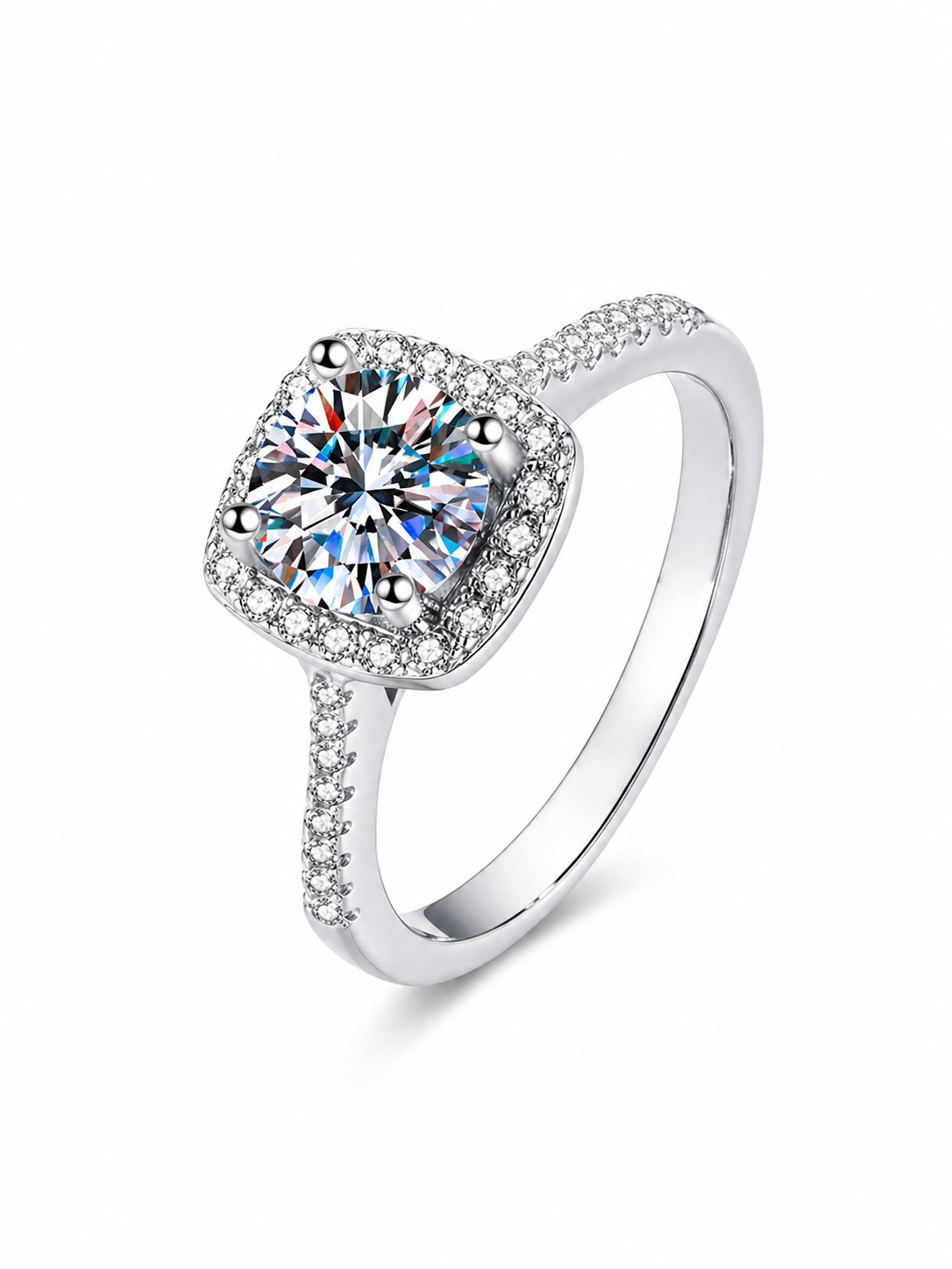 2 Carat Moissanite Halo Engagement Ring in 925 Sterling Silver