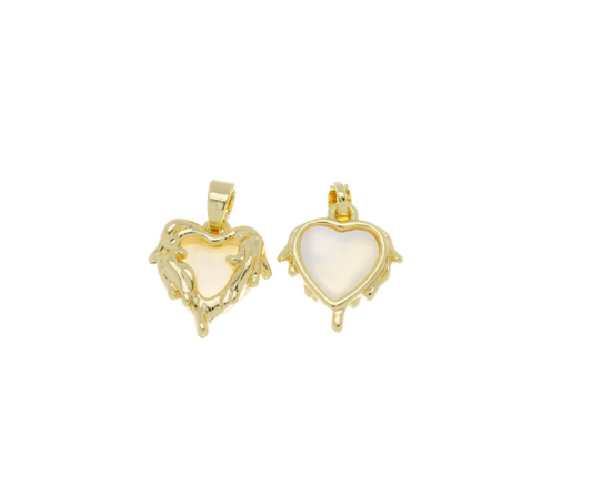"You melted my heart" Charm 14K Gold Over Brass With Mother Of Pearl