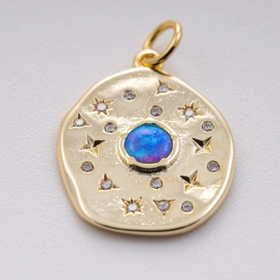 "Lucid Dreaming Anchor" Starburst 18K Gold Plated Over Bass With Opal