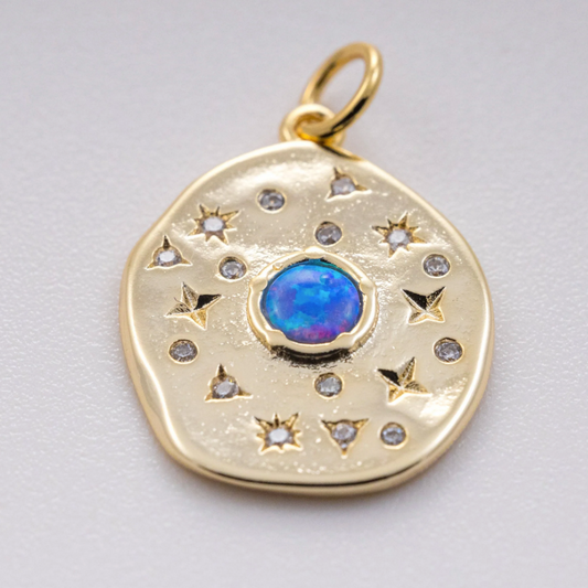 "Lucid Dreaming Anchor" Starburst 18K Gold Plated Over Bass With Opal